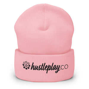 hustleplay.co Brand Logo Cuffed Beanie - Embroidered Black Thread