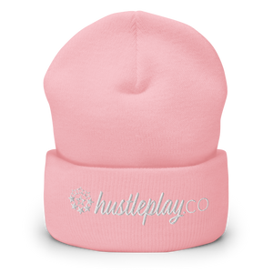 hustleplay.co Brand Logo Cuffed Beanie - Embroidered White Thread