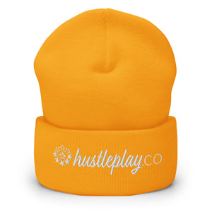 hustleplay.co Brand Logo Cuffed Beanie - Embroidered White Thread