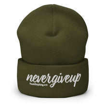 Load image into Gallery viewer, nevergiveup™ Branded Cuffed Beanie - Embroidered White Thread
