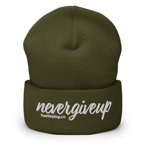 nevergiveup™ Branded Cuffed Beanie - Embroidered White Thread