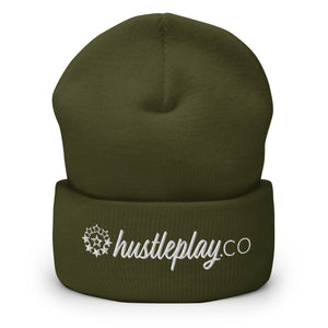 hustleplay.co Brand Logo Cuffed Beanie - Embroidered White Thread