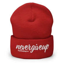 Load image into Gallery viewer, nevergiveup™ Branded Cuffed Beanie - Embroidered White Thread
