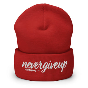 nevergiveup™ Branded Cuffed Beanie - Embroidered White Thread