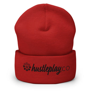 hustleplay.co Brand Logo Cuffed Beanie - Embroidered Black Thread