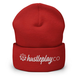 hustleplay.co Brand Logo Cuffed Beanie - Embroidered White Thread