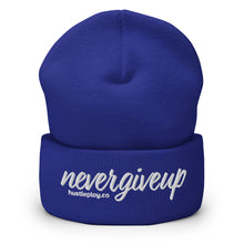 Load image into Gallery viewer, nevergiveup™ Branded Cuffed Beanie - Embroidered White Thread
