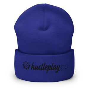 hustleplay.co Brand Logo Cuffed Beanie - Embroidered Black Thread