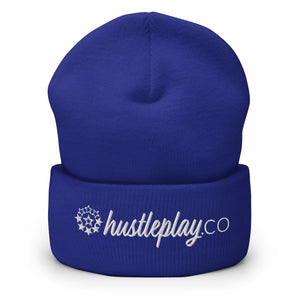 hustleplay.co Brand Logo Cuffed Beanie - Embroidered White Thread