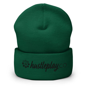 hustleplay.co Brand Logo Cuffed Beanie - Embroidered Black Thread