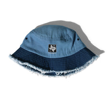Load image into Gallery viewer, Texas Farm Road 420 Branded Distressed Denim Bucket Hat - Embroidered Black &amp; White Thread
