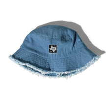 Load image into Gallery viewer, Texas Farm Road 420 Branded Distressed Denim Bucket Hat - Embroidered Black &amp; White Thread
