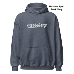 nevergiveup™ Branded Unisex Pull Over Hoodie - Embroidered White Thread