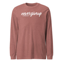 Load image into Gallery viewer, nevergiveup™ Branded Unisex Long Sleeve T-Shirt - White Print
